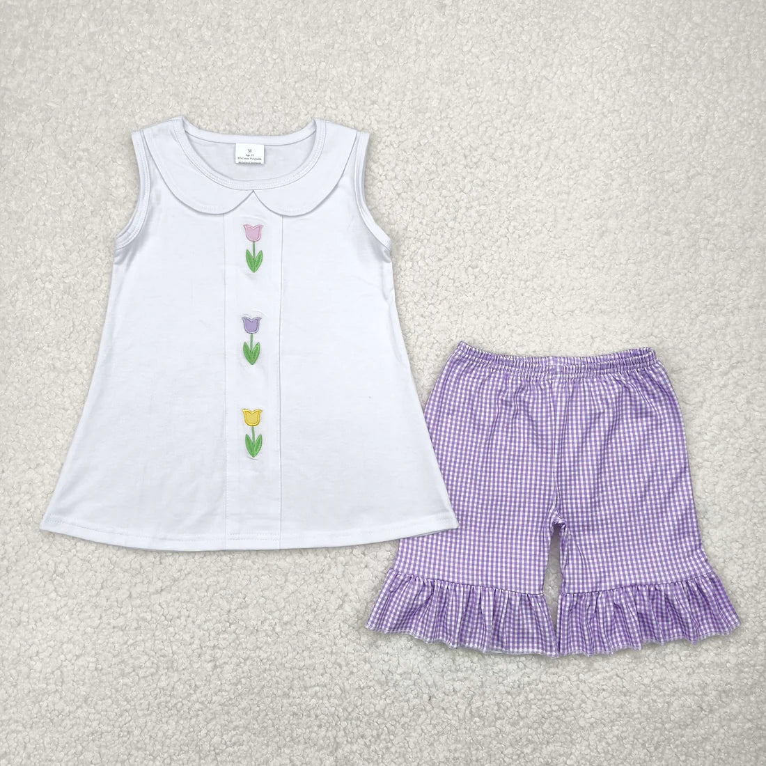 Sibling Embroidery Baby Girls Flowers Bows Tops Ruffle Shorts Clothes Sets