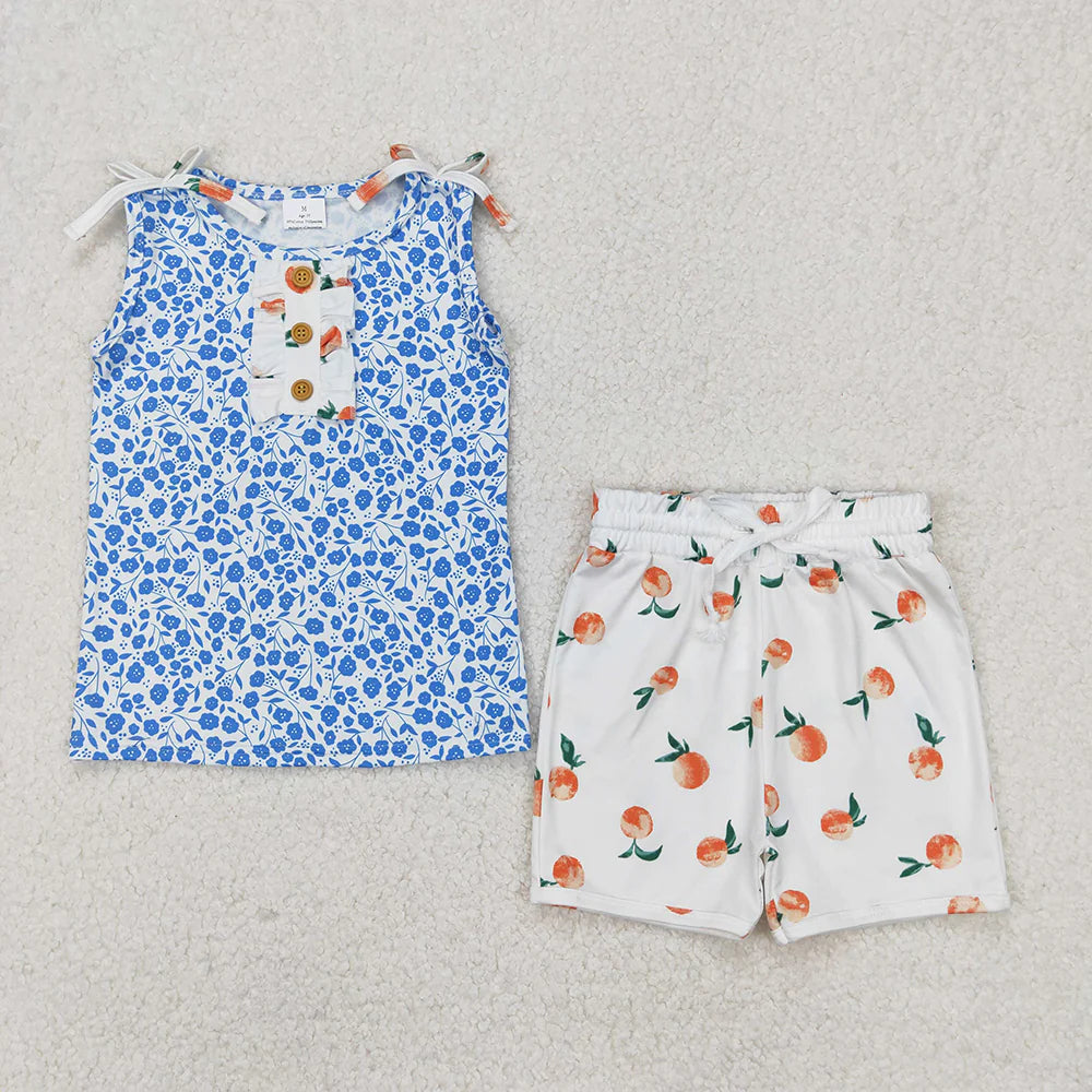 Sibling 4 colors Baby Girls Sleeveless Floral Button Top Shorts Set