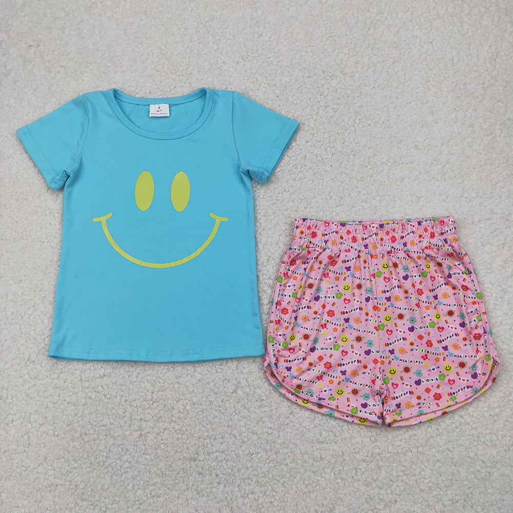 Sibling Vinyl Baby Girls Short Sleeves Smile Top Floral Shorts Sets