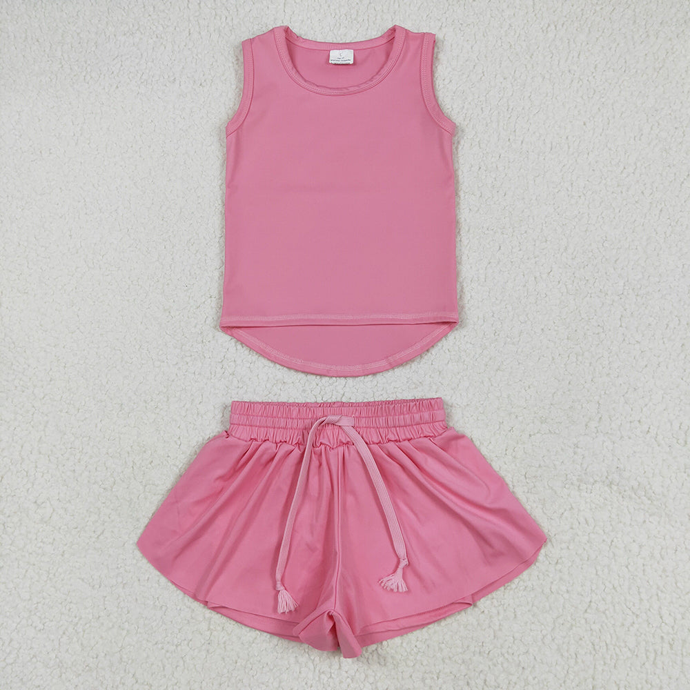 9 Colors Sibling Baby Girls Vest Top Skirt Shorts Yoga Activity Wear Clothes Sets