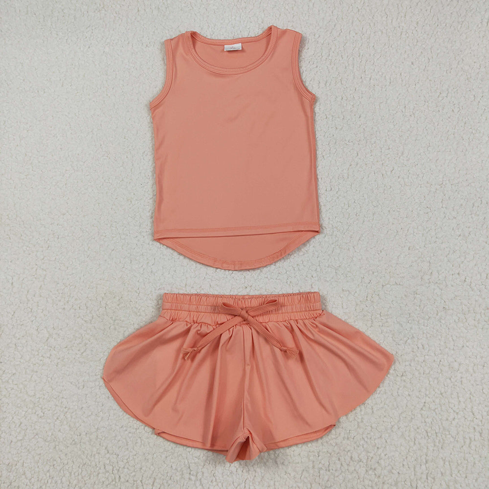 9 Colors Sibling Baby Girls Vest Top Skirt Shorts Yoga Activity Wear Clothes Sets