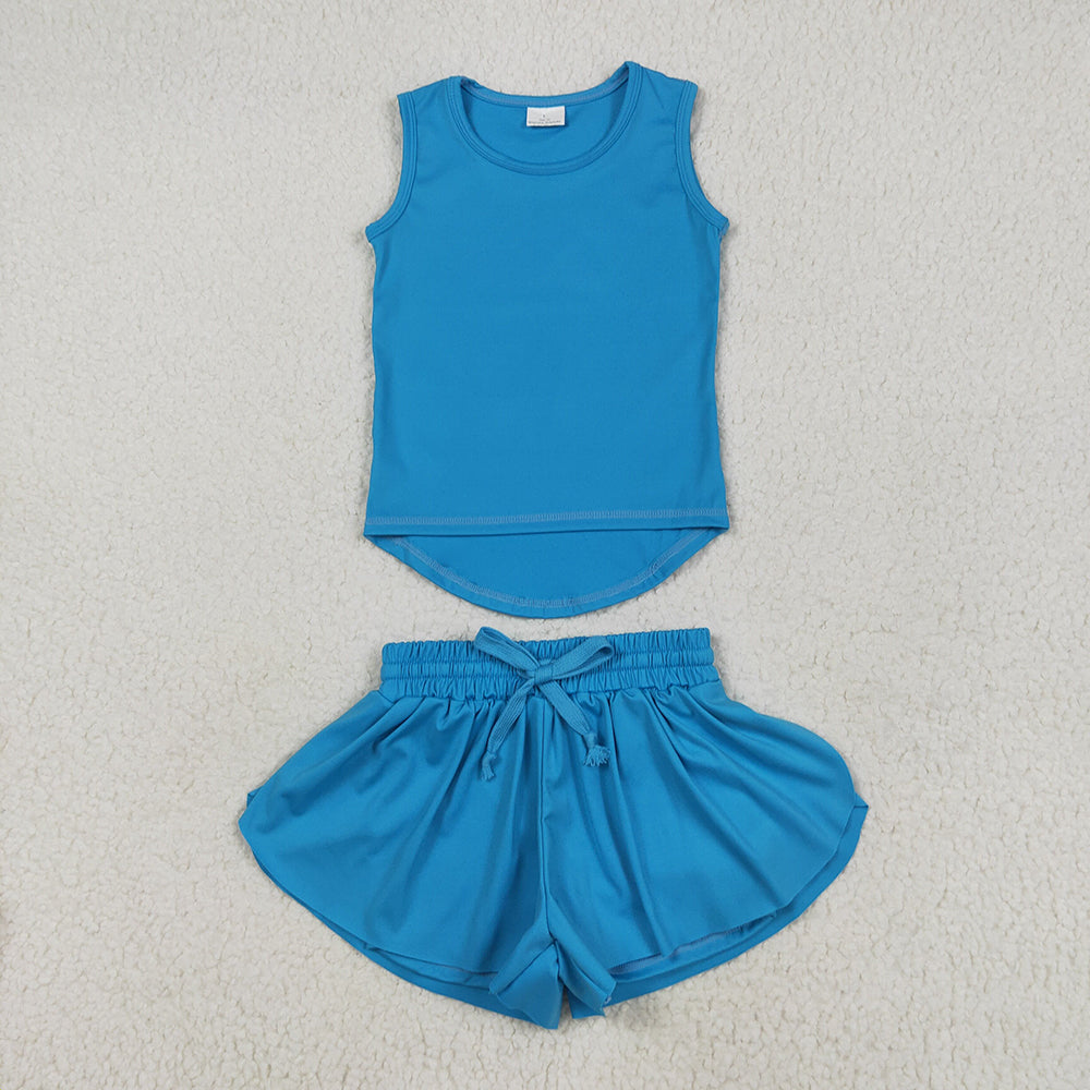 9 Colors Sibling Baby Girls Vest Top Skirt Shorts Yoga Activity Wear Clothes Sets