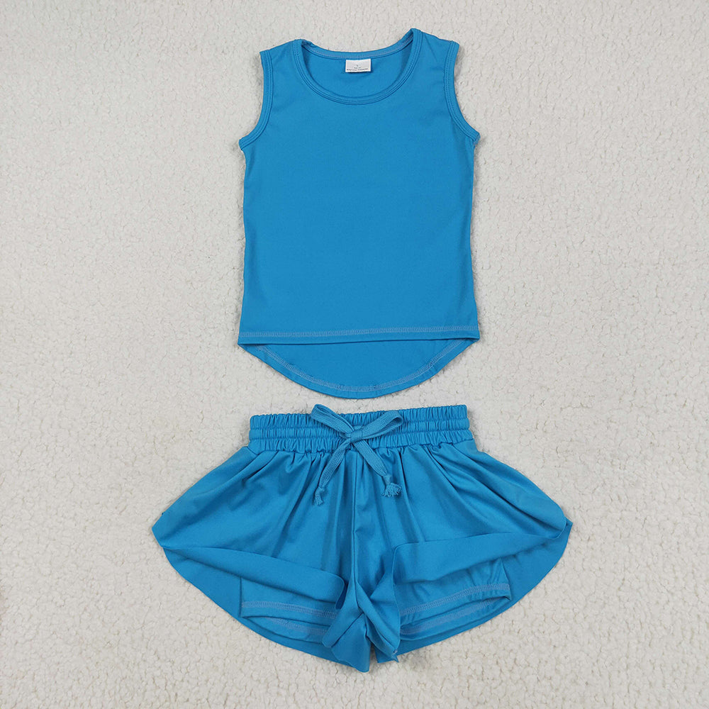 9 Colors Sibling Baby Girls Vest Top Skirt Shorts Yoga Activity Wear Clothes Sets