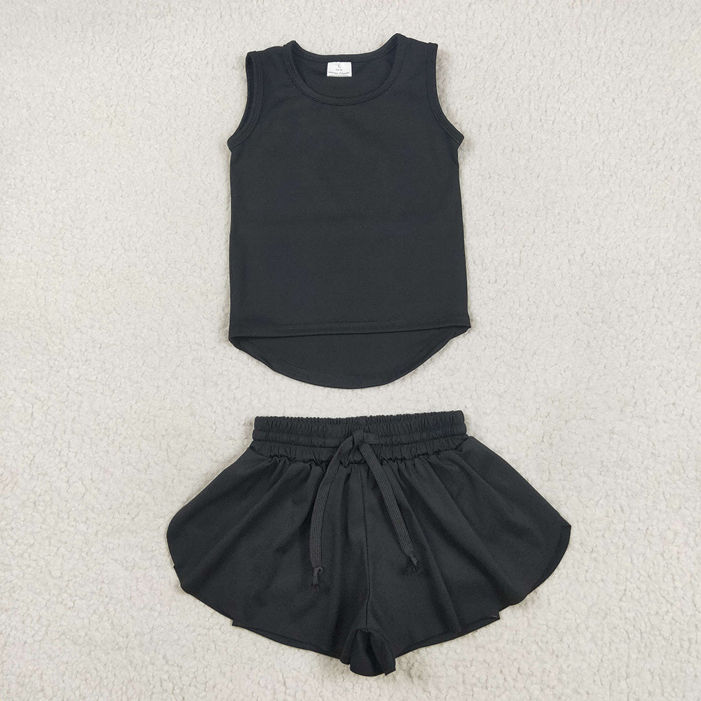 9 Colors Sibling Baby Girls Vest Top Skirt Shorts Yoga Activity Wear Clothes Sets