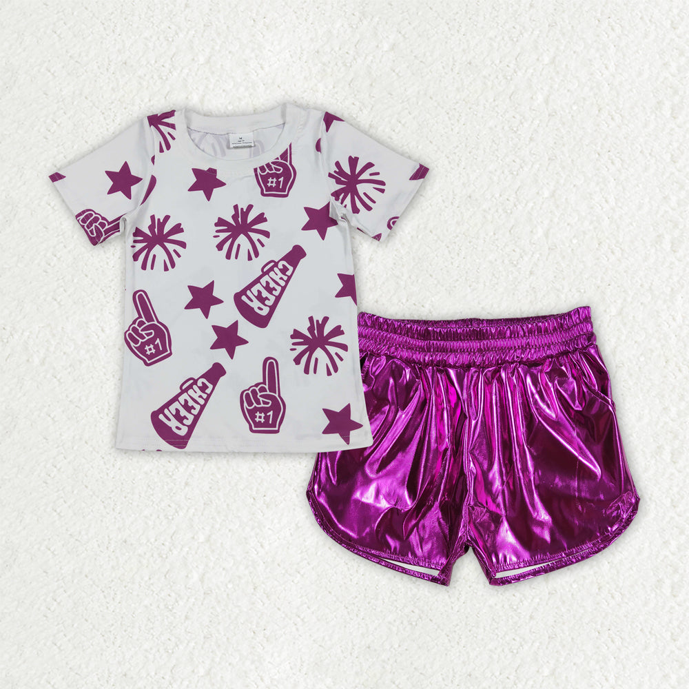 Cheer Team Shirts Top Leather Shorts Girls Summer Clothes Set Sisters Wear