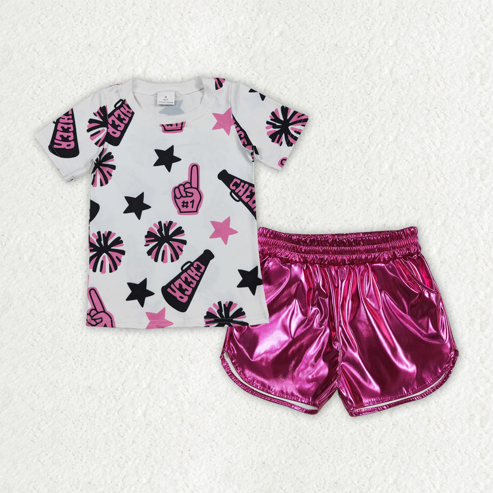 Cheer Team Shirts Top Leather Shorts Girls Summer Clothes Set Sisters Wear