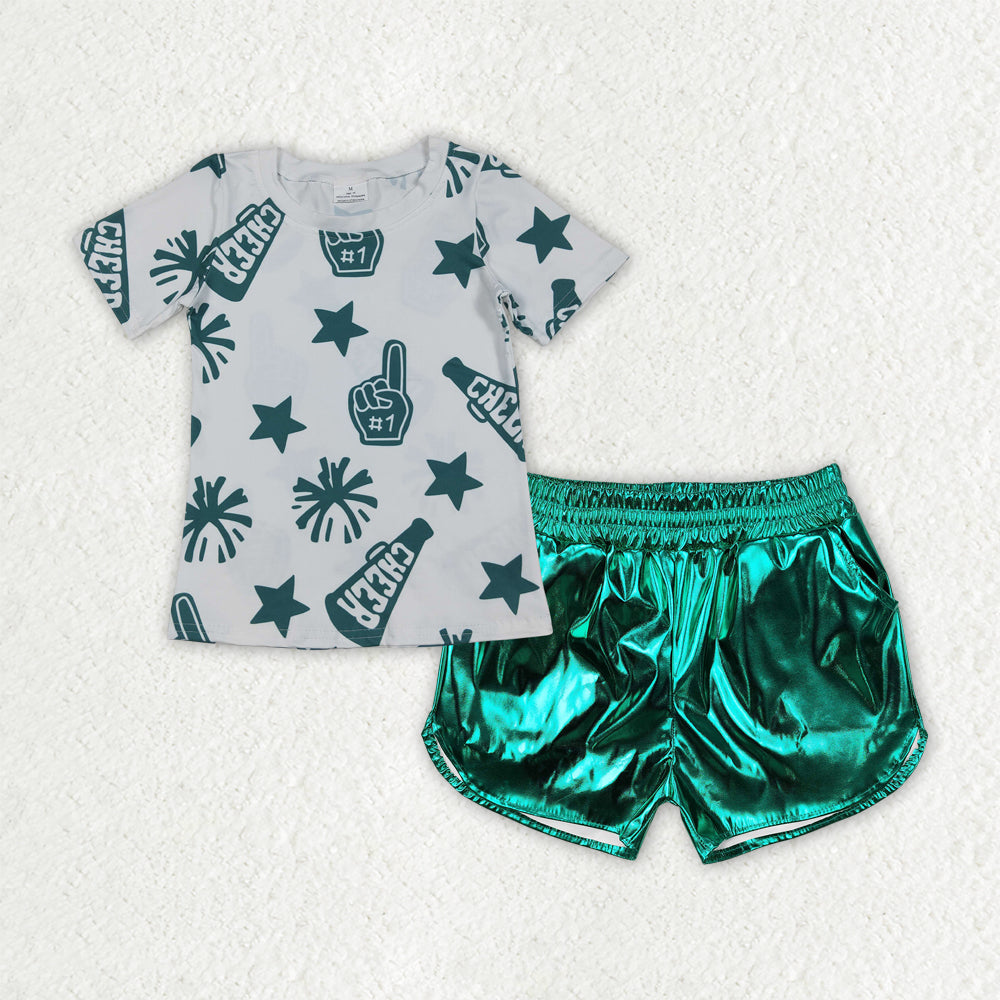 Cheer Team Shirts Top Leather Shorts Girls Summer Clothes Set Sisters Wear