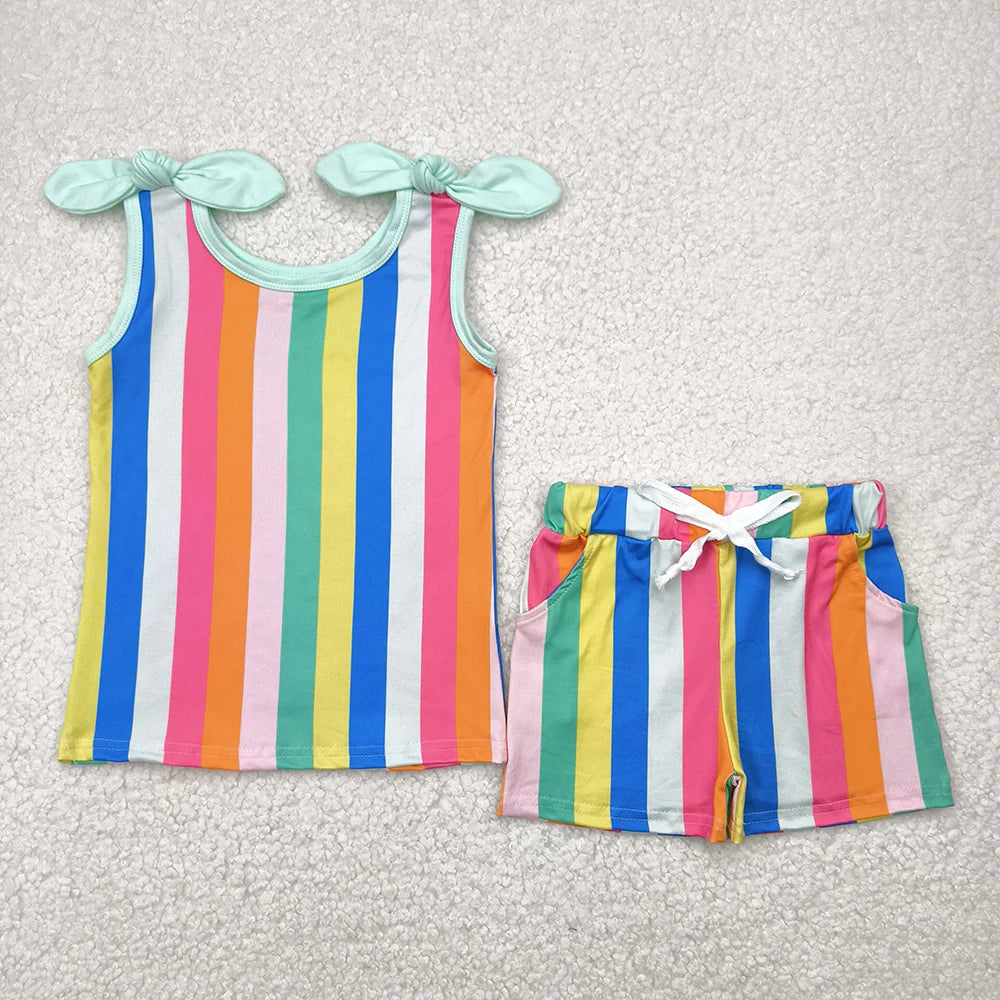 8 Colors Sibling Baby Girls Summer Bows Top Shorts Outfits