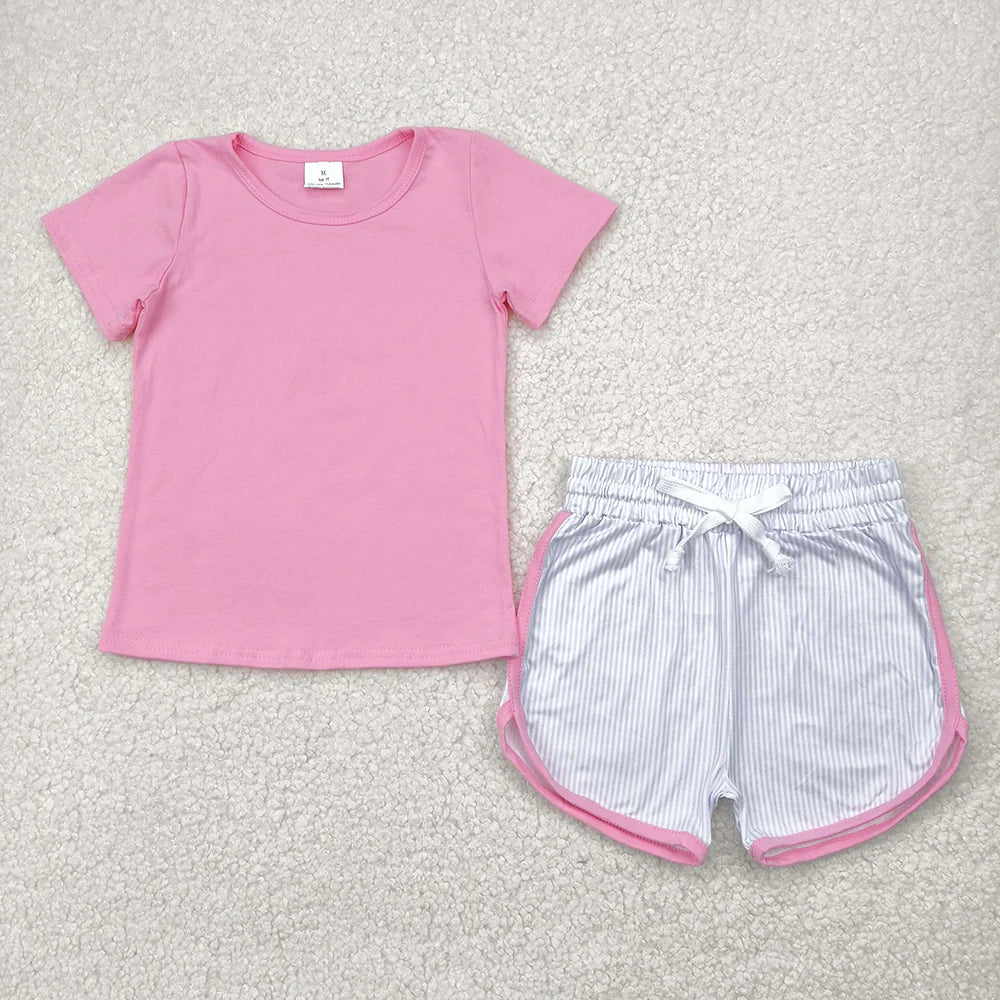Baby Girls Pink Short Sleeves Top Stripes Shorts Set