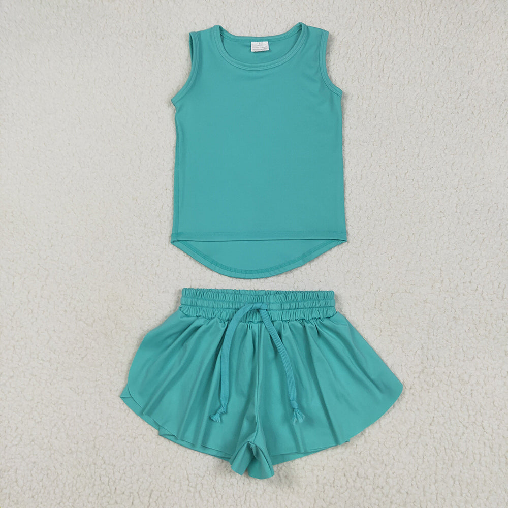 9 Colors Sibling Baby Girls Vest Top Skirt Shorts Yoga Activity Wear Clothes Sets