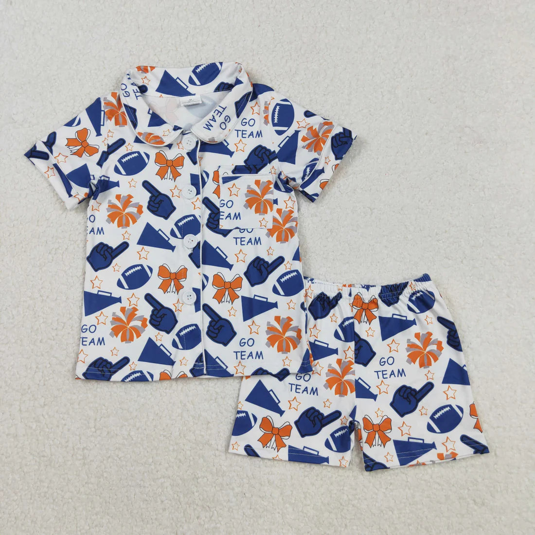 Sibling Baby Girls Footballs Go Team Button Top Shorts Pajamas Sets