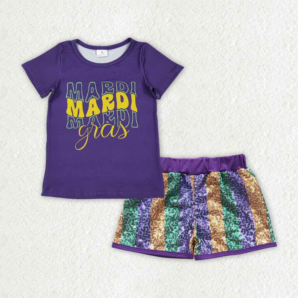 Sibling Baby Girls Mardigras Top Sequin Stripe Shorts Clothes Sets