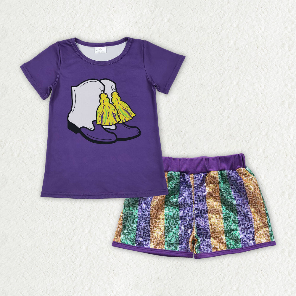 Sibling Baby Girls Mardigras Top Sequin Stripe Shorts Clothes Sets
