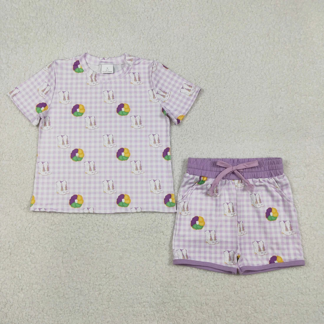 Sibling Baby Boys Girls  Mardi Gras Donuts Boots Pajama Set Dress and Zipper Romper