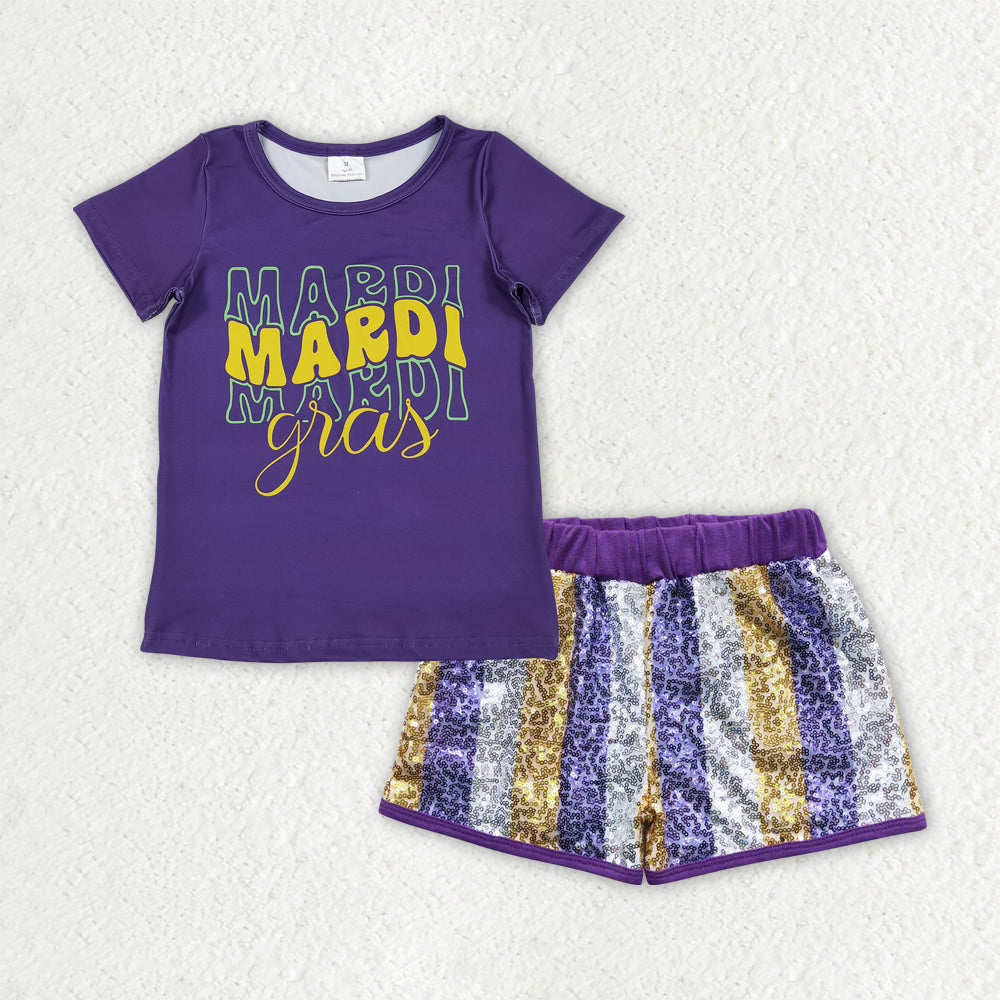 Sibling Baby Girls Mardigras Top Sequin Stripe Shorts Clothes Sets