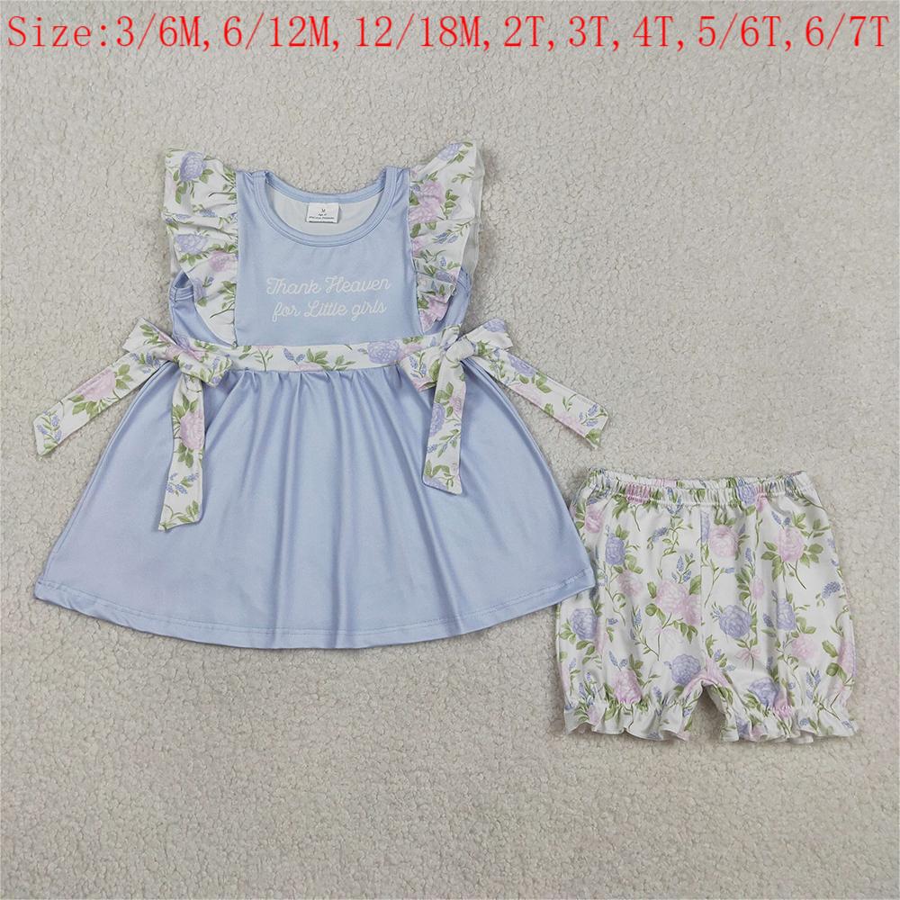 GSSO2846 Thank Heaven Flowers Tunic Top Shorts Girls Summer Clothes Set