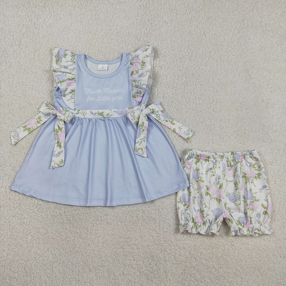 GSSO2846 Thank Heaven Flowers Tunic Top Shorts Girls Summer Clothes Set