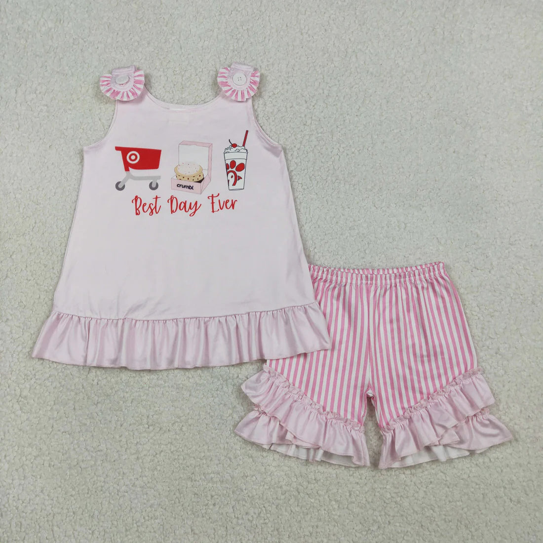Sibling Baby Girls Sleeveless Chicken Chip Tunic Ruffle Short Clothes Sets
