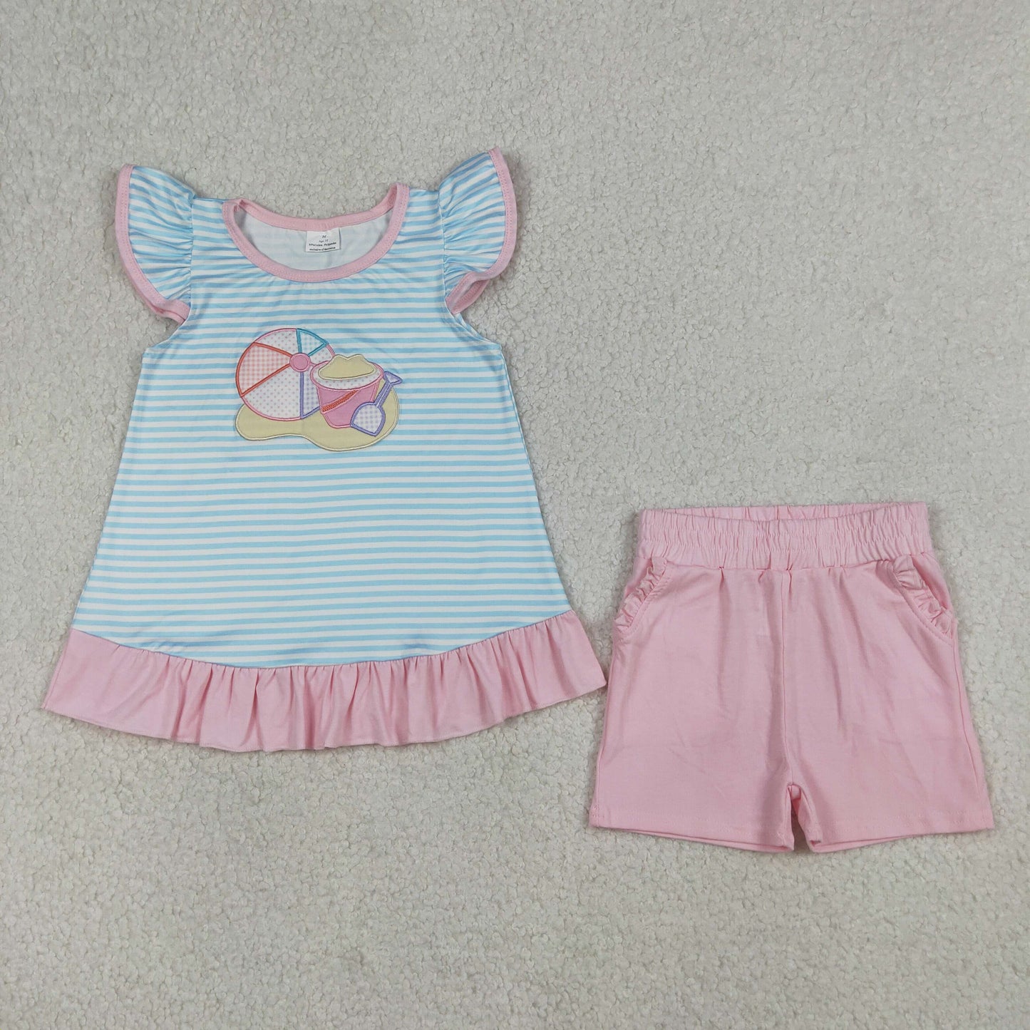 Sibling Toddler Girls & Boys  Embroidery Beach Short Sleeve Top with Shorts Outfit