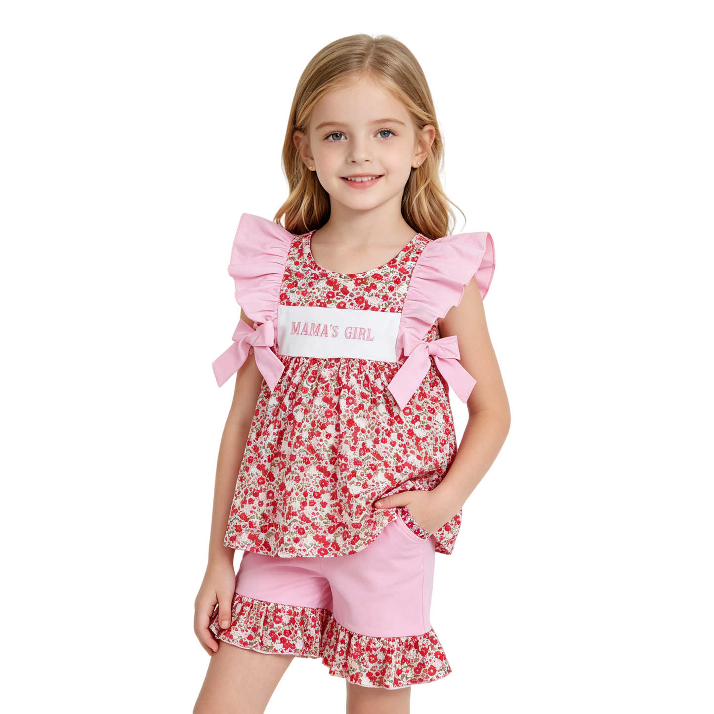MAMAS & DADDYS GIRL Embroidery Flowers Bows Baby Girls Summer Clothes Sisters Wear