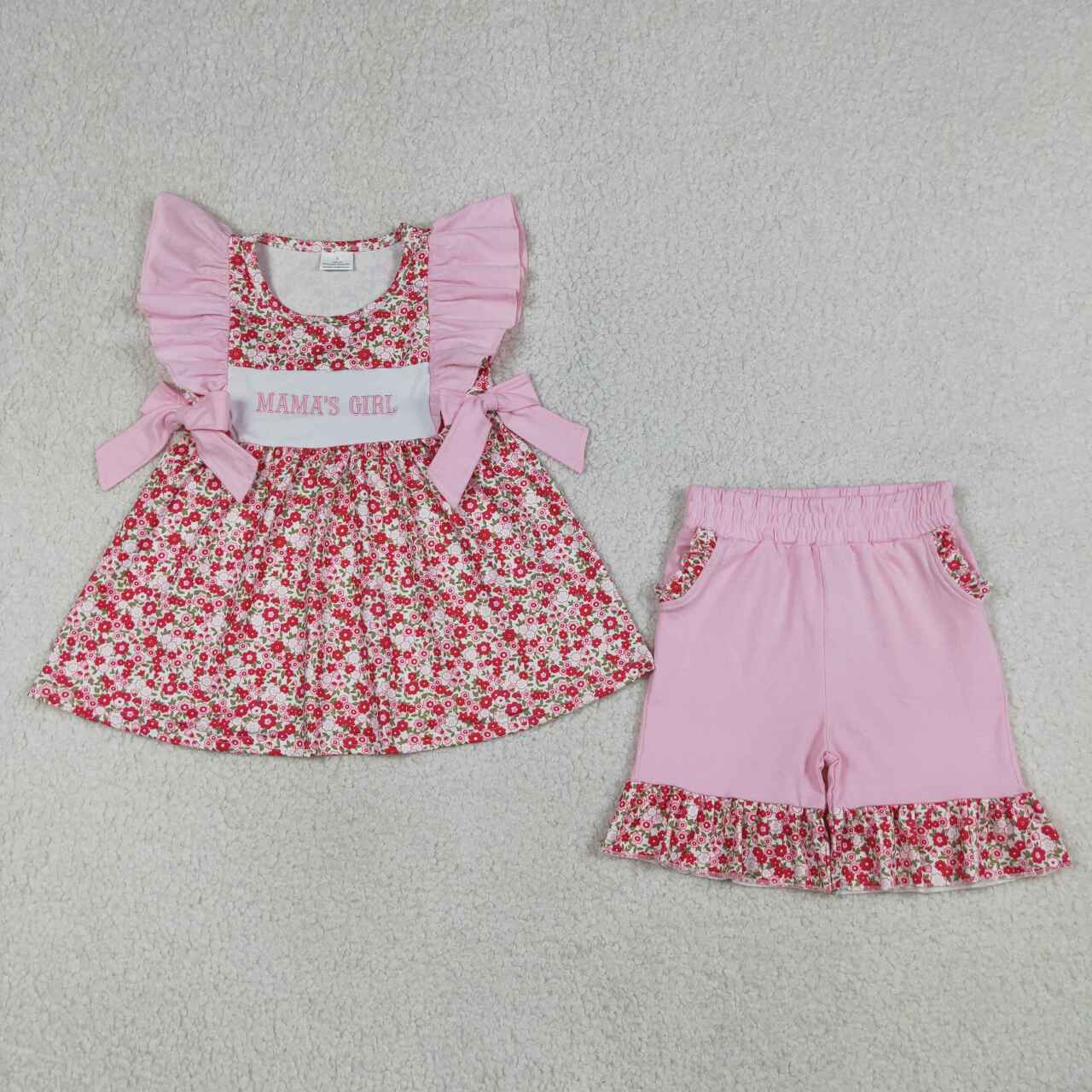 MAMAS & DADDYS GIRL Embroidery Flowers Bows Baby Girls Summer Clothes Sisters Wear