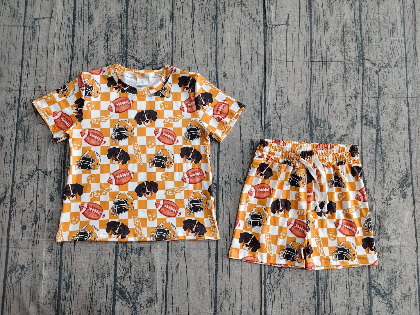 GSSO3161 Teams Tennessee Orange Plaid Print Kids Summer Set