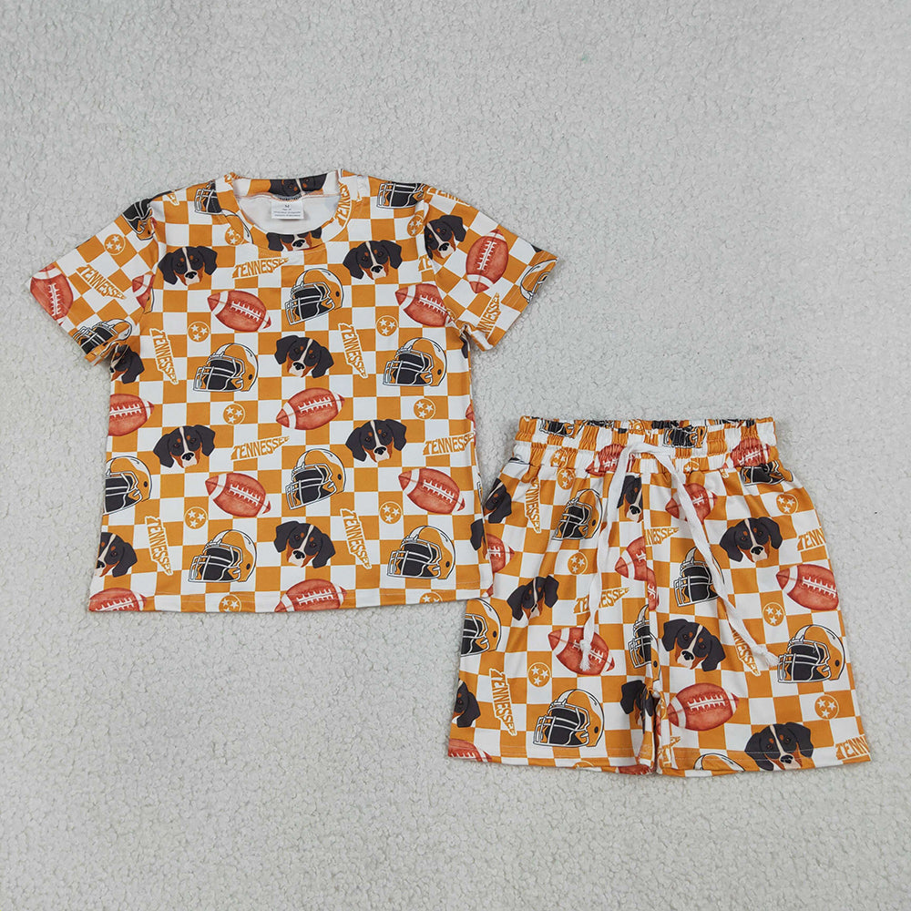 GSSO3161 Teams Tennessee Orange Plaid Print Kids Summer Set