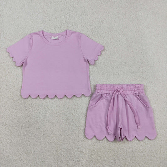 GSSO3173 Lavender Cotton Pockets Girls Summer Scallop Clothes Set