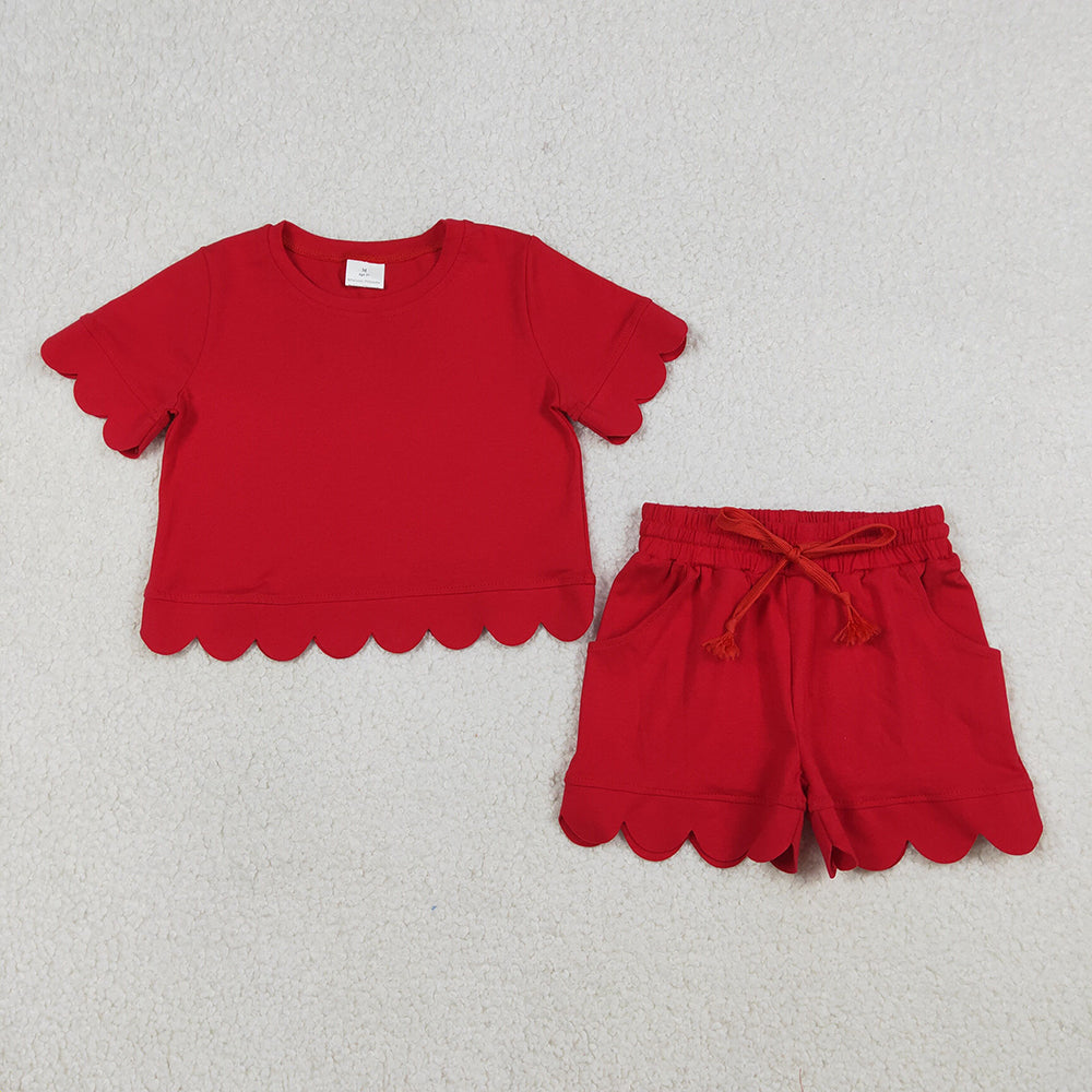Sibling Baby Girls Cotton Scallop Short Sleeve Top Pockets Shorts Clothes Sets
