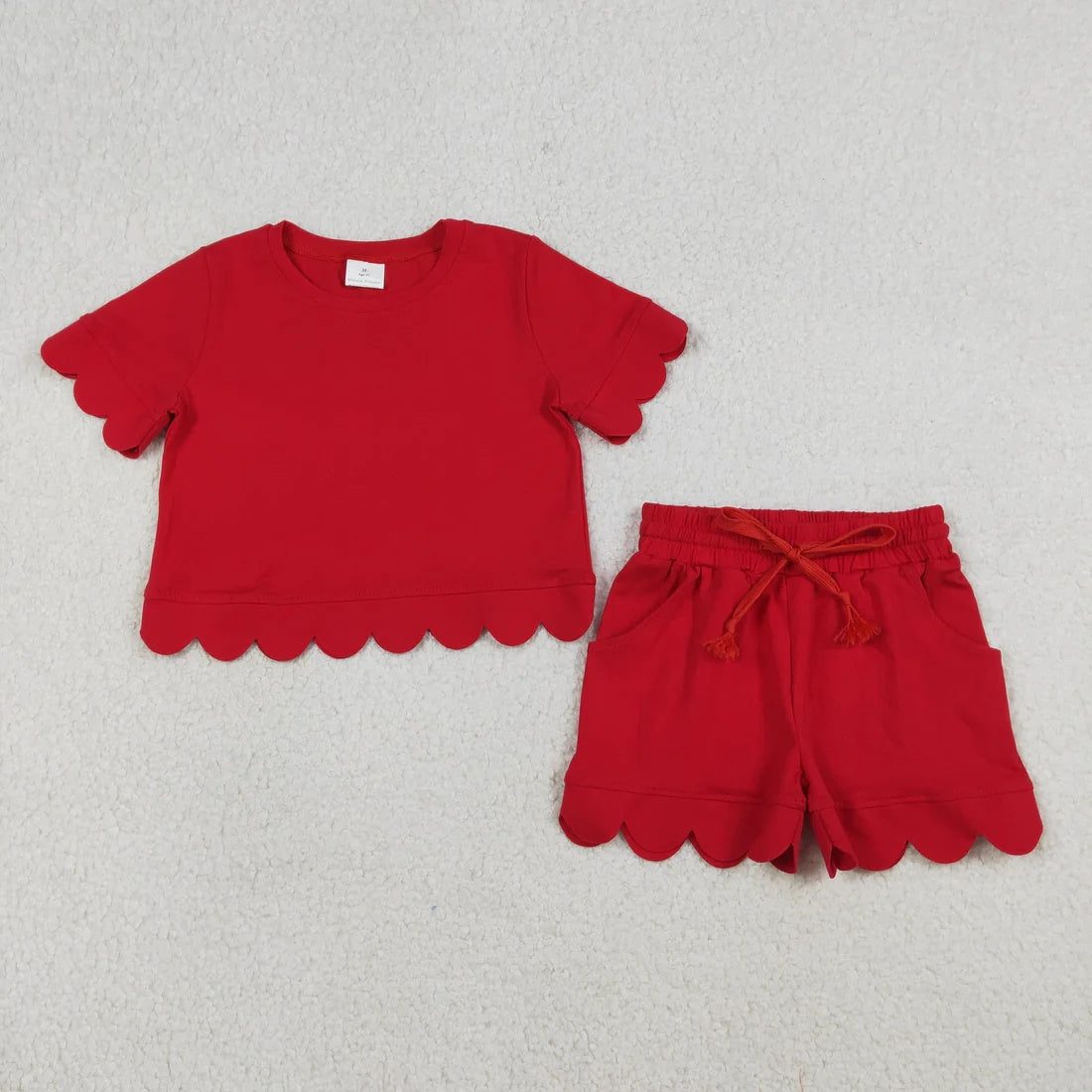 11 Colors Sibling Baby Girls Solid Color Short Sleeve Shirt Top Scalloped Shorts Outfit