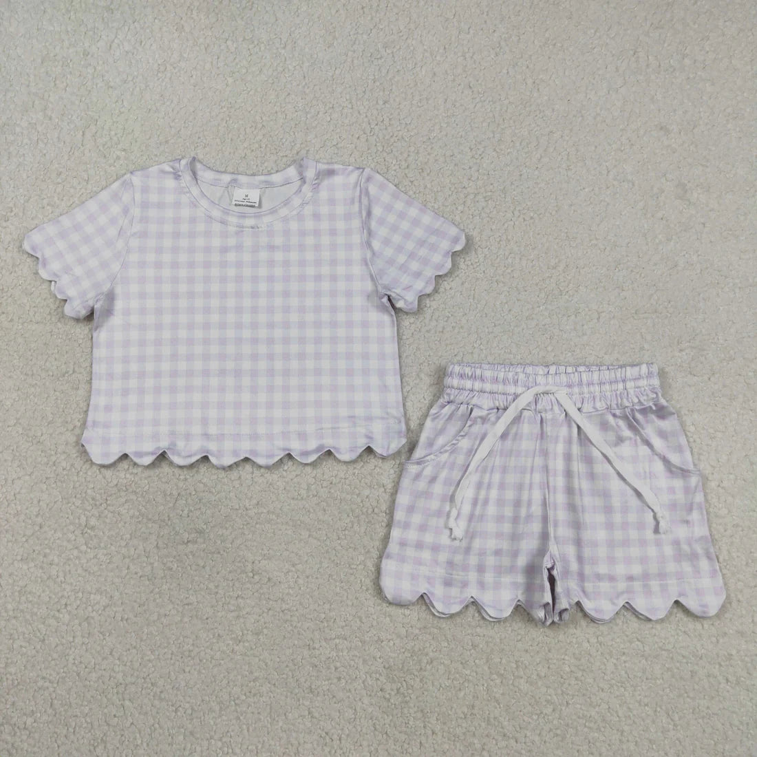 Sibling Baby Girls Colorful Checked Scallop Shirts Top Pockets Short Outfit