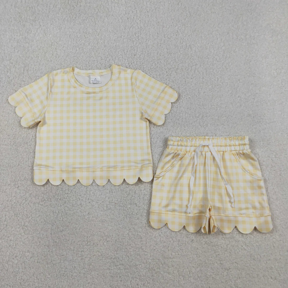 Sibling Baby Girls Colorful Checked Scallop Shirts Top Pockets Short Outfit