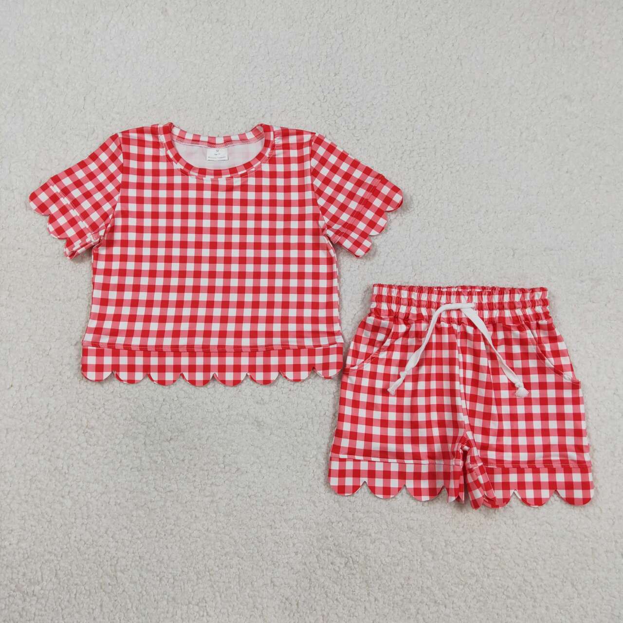 Sibling Baby Girls Colorful Checked Scallop Shirts Top Pockets Short Pajamas Clothes Sets