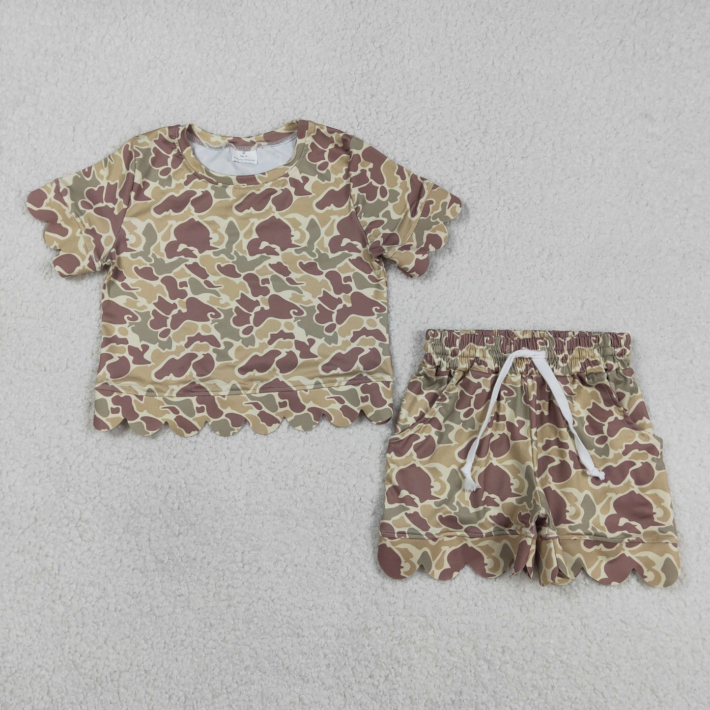Sibling Baby Girls Southern Camo Top Pockets Scallop Shorts Clothes Sets