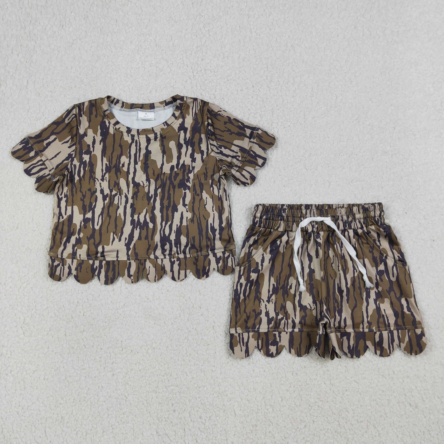 Sibling Baby Girls Camo Short Sleeve Top With Shorts Scalloped Sets