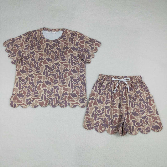 GSSO3233 Women’s Camouflage Scallop Short Sleeve Top & Shorts Set