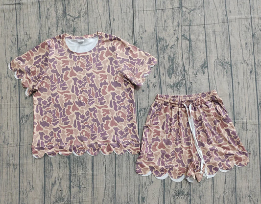 In Production Adult Women Southern Khaki Camo Top Scallop Short Clothes Sets