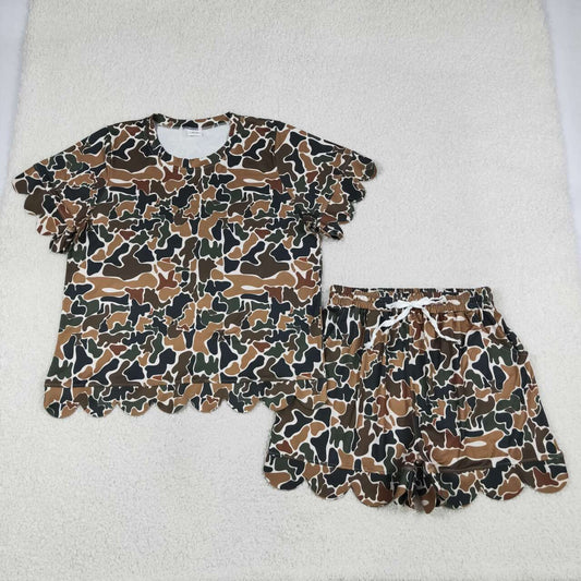 Mommy and Me Brown Camo  Scallop Set - Sleeveless Top & Shorts Outfit