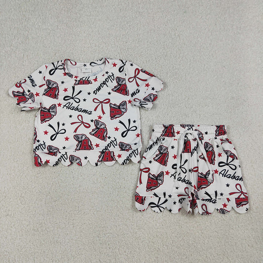 GSSO3253 Teams Alabama Star & Bow Scallop Shorts Set - Girls’