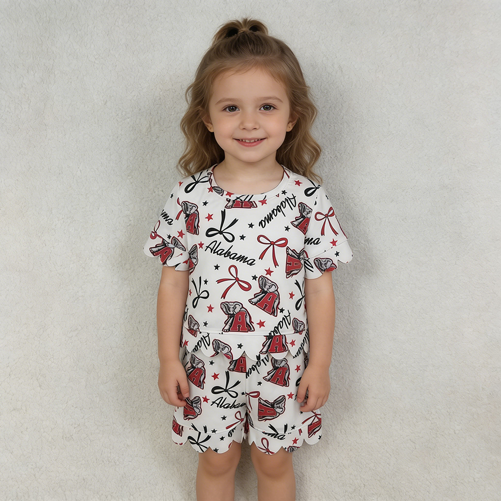 GSSO3253 Teams Alabama Star & Bow Scallop Shorts Set - Girls’