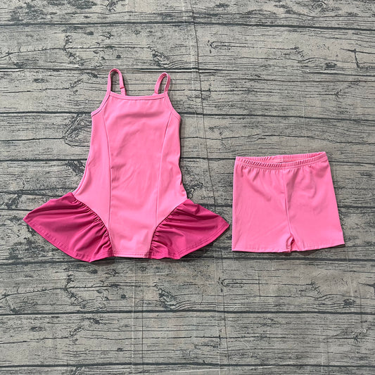 GSSO3259 Baby Girls Hot Pink Strap Dress Top Shorts Yoga Active Clothes Set Preorder