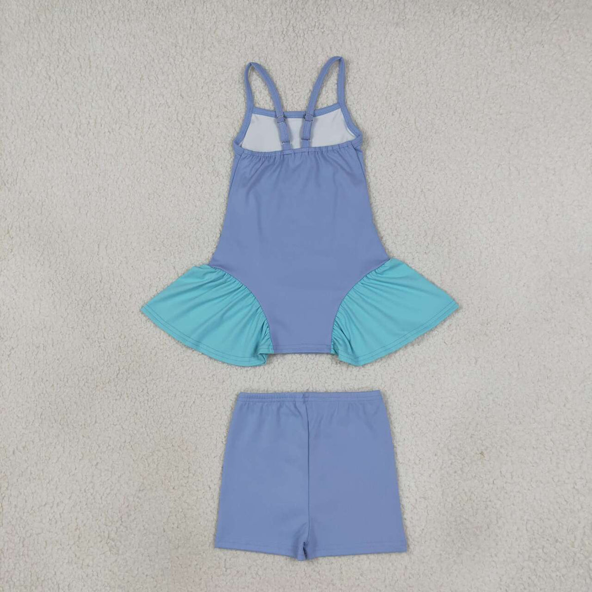 GSSO3264 Baby Girls Blue Strap Dress Top Shorts Yoga Active Clothes Set