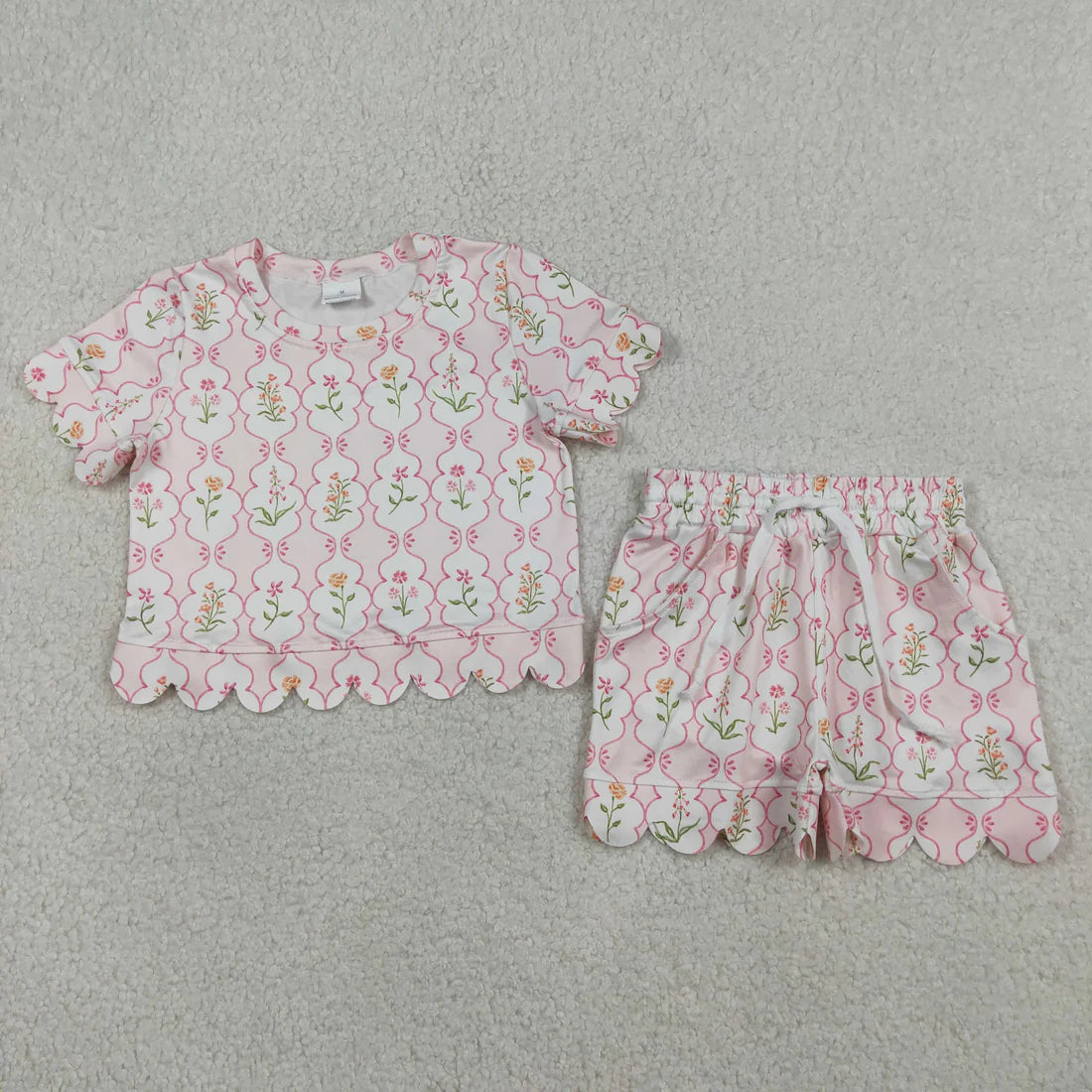 Sibling Baby Girls Colorful Flowers Top Pockets Shorts Scallop Clothes Sets