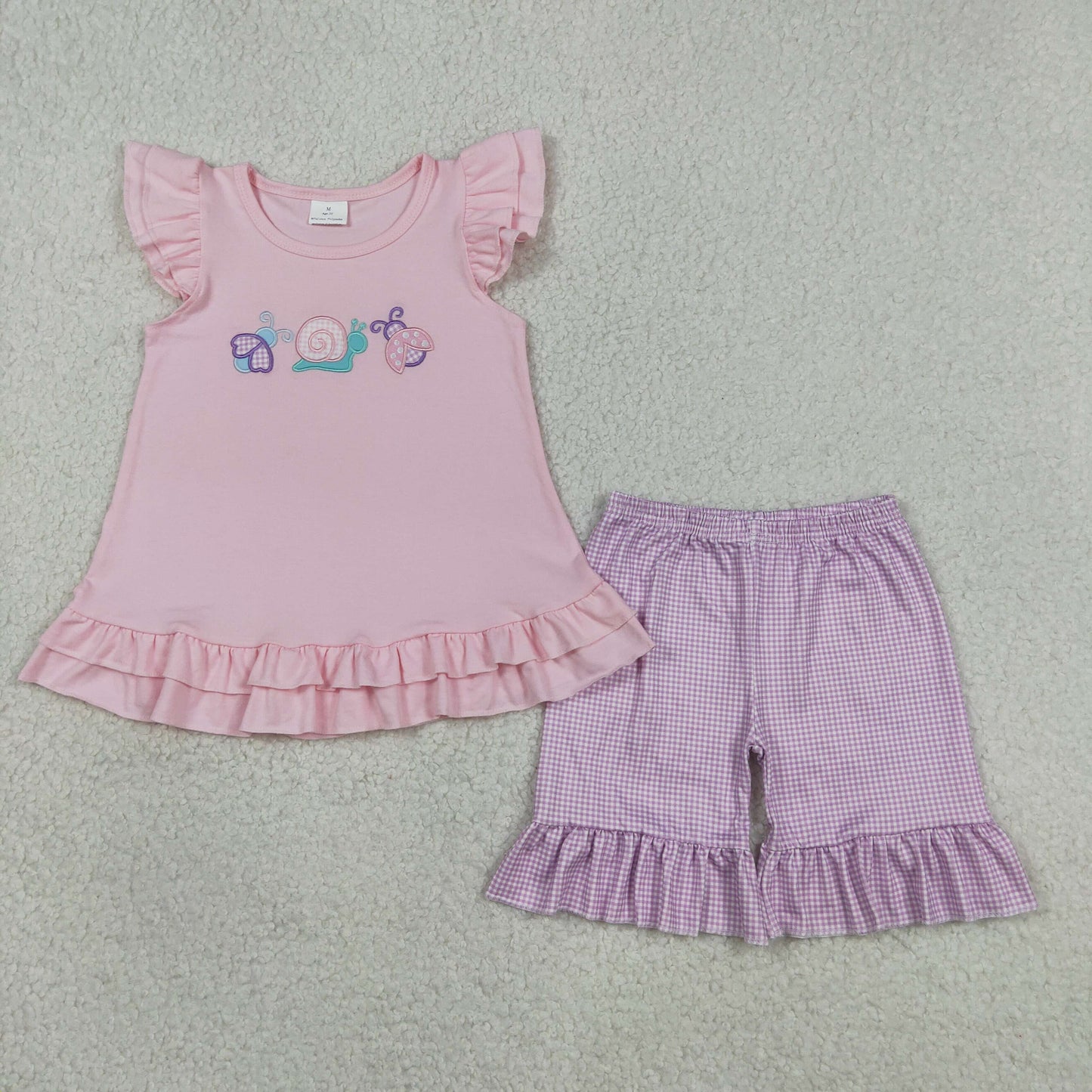 Matching Sister Snail & Butterfly Outfits - Pink Ruffle Embroidery Sibling Set
