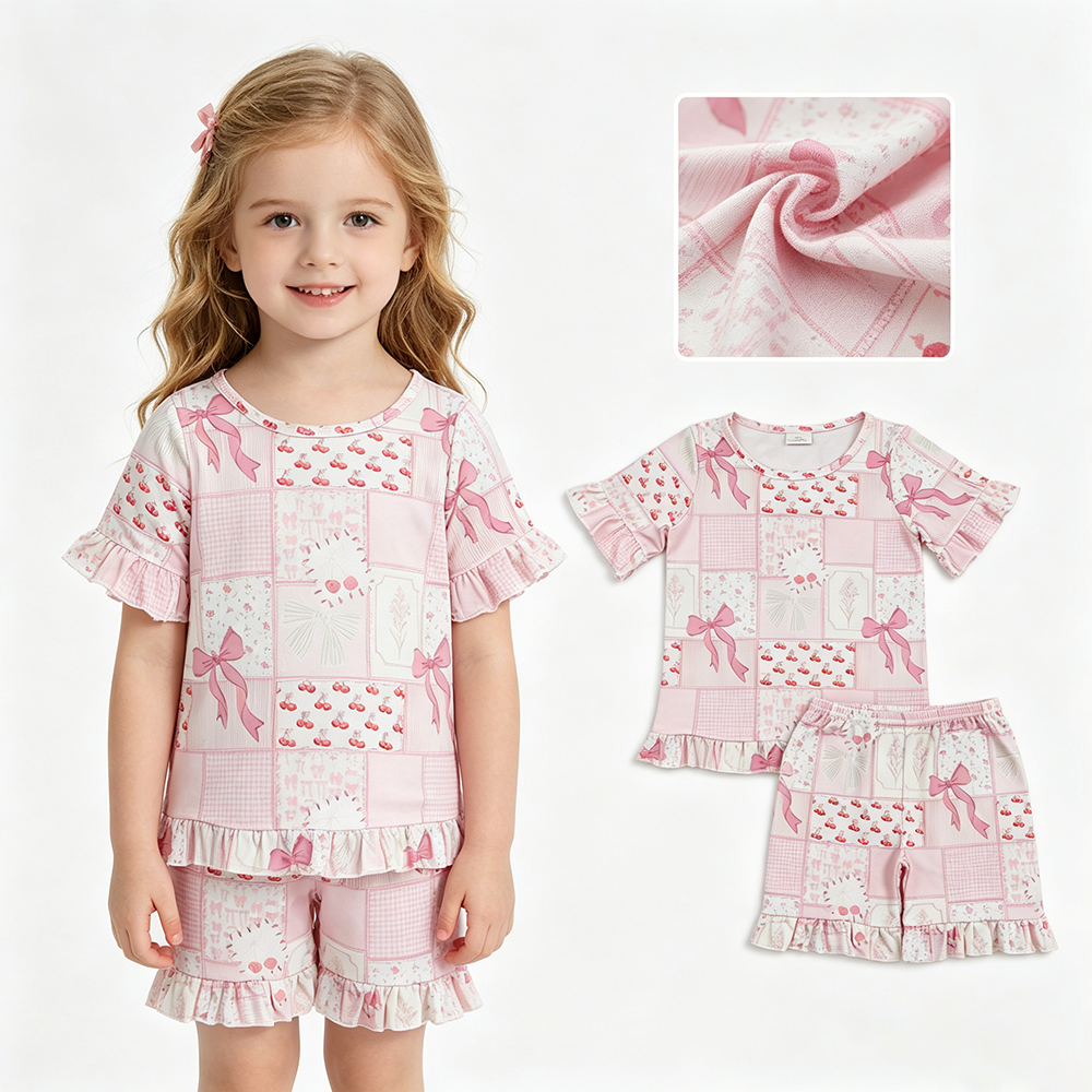 GSSO3321 Baby Girls Floral Pink Bow Shorts Outfits