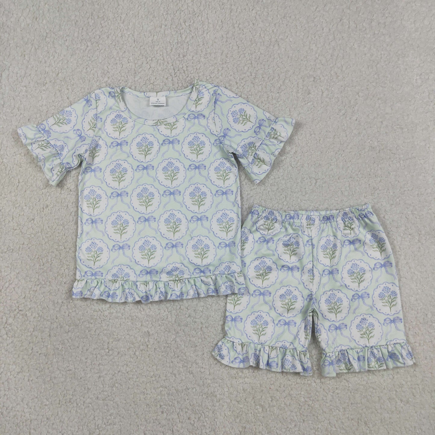 Sibling Girls Short Sleeve Top with Shorts Set With Ruffle