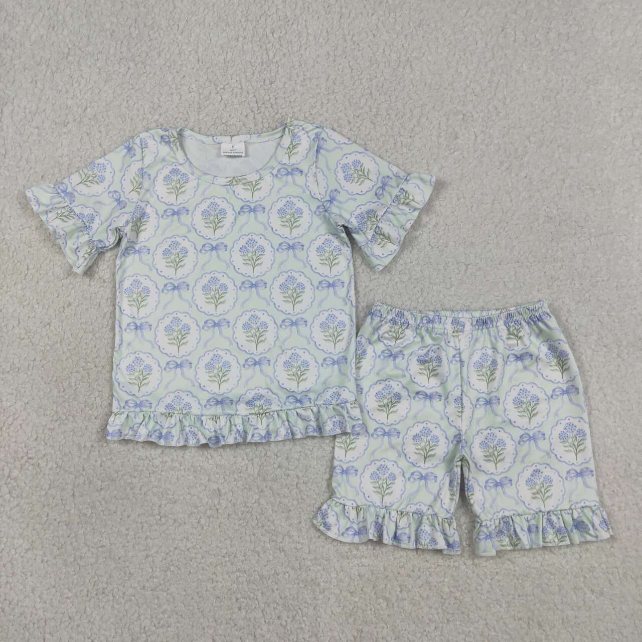 GSSO3323 Flowers Bows Short Sleeve & Shorts Set - Girls