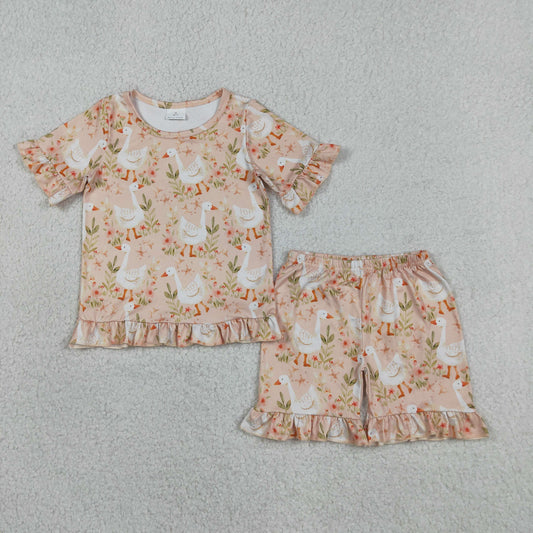 Baby Girls Floral Goose Floral Shorts Outfit