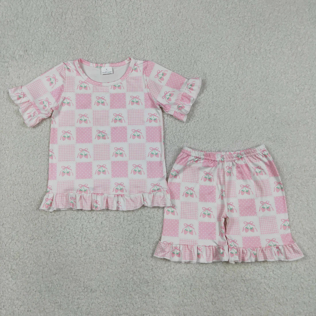 Sibling Baby Girls Short Sleeve Bows Strawberry Lemons Top Ruffle Shorts Pajamas Sets