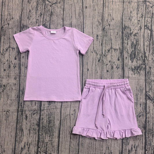 GSSO3350 Preorder Light Purple Cotton Girls Summer Clothes Set